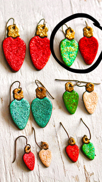 Large Red and Green Christmas Light Earrings