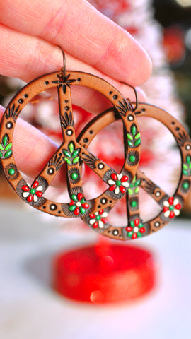 Peppermint Candy Peace Symbol Earrings - Pick Your Size