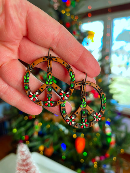 Peppermint Candy Peace Symbol Earrings - Pick Your Size