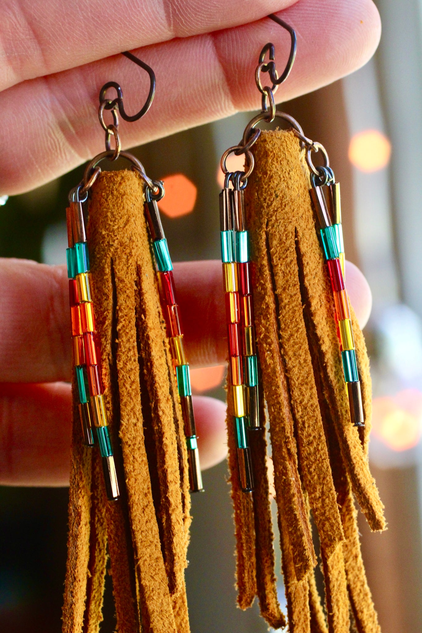 Preorder - STEVIE - Honey Suede and Beads Fringe Earrings