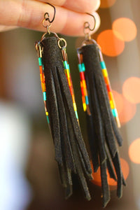 CHER - Chocolate Suede and Beads Fringe Earrings