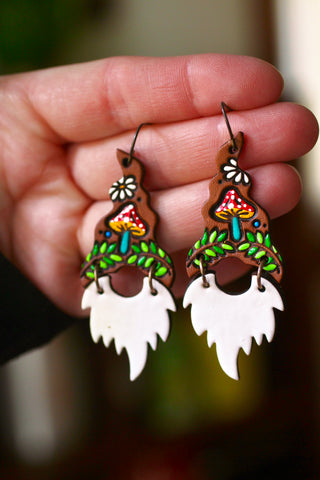 Reserved- Herschel & Monty - Toadstool Gnome Earrings - White Beards - READY TO SHIP