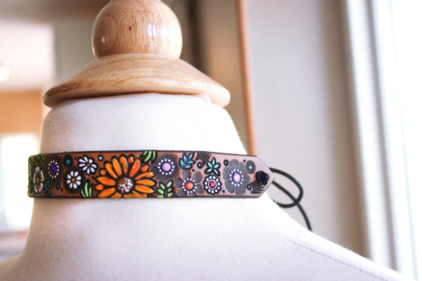 Sunflower and Wildflower Choker Leather Necklace