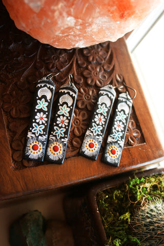 Wildflower Black Leather Earrings