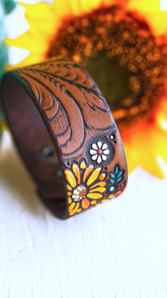 Western Floral & Wildflower Leather Cuff