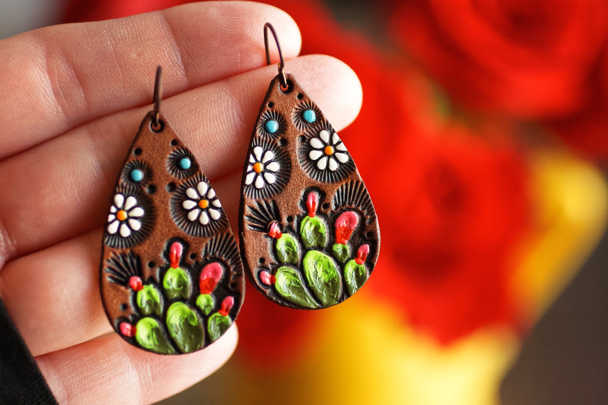 Mini Prickly Pear and Daisy teardrops