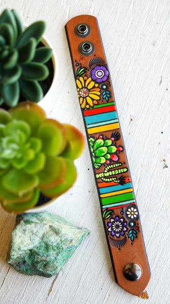 Colorful Serape & Cacti Leather Cuff