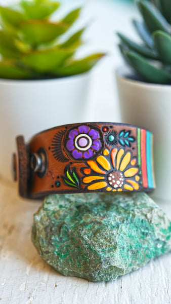 Colorful Serape & Cacti Leather Cuff