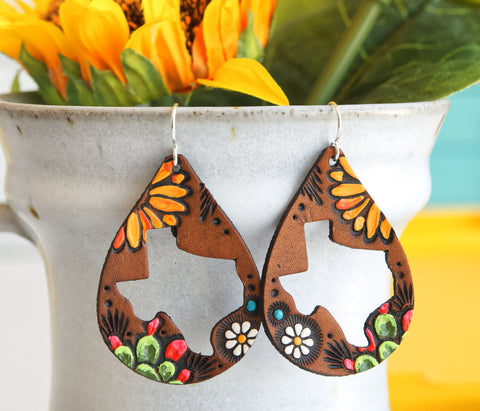 Texas Sunflower and Cactus Earrings