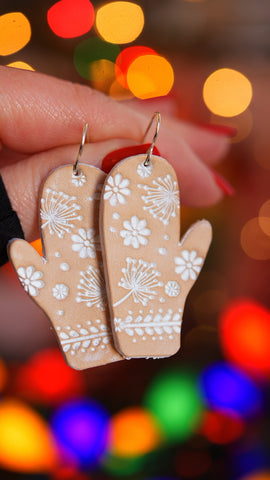 White Floral Mitten Earrings