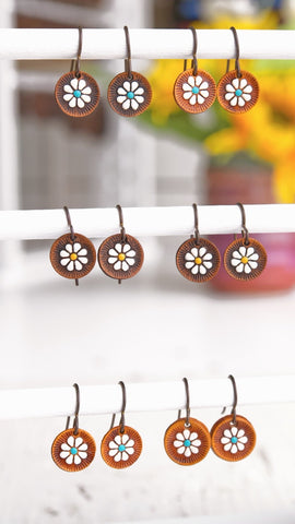 Mini Daisy Leather Earrings