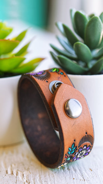 Colorful Serape & Cacti Leather Cuff