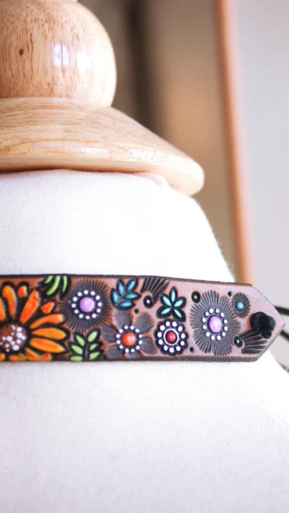 Sunflower and Wildflower Choker Leather Necklace