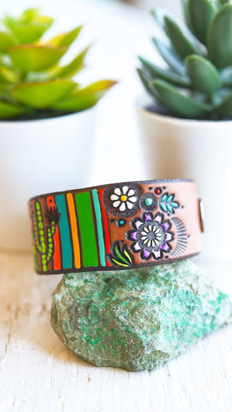 Colorful Serape & Cacti Leather Cuff