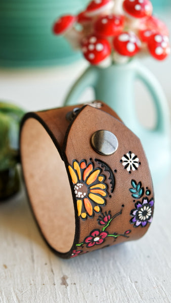 Toadstools and Critters Leather Cuff